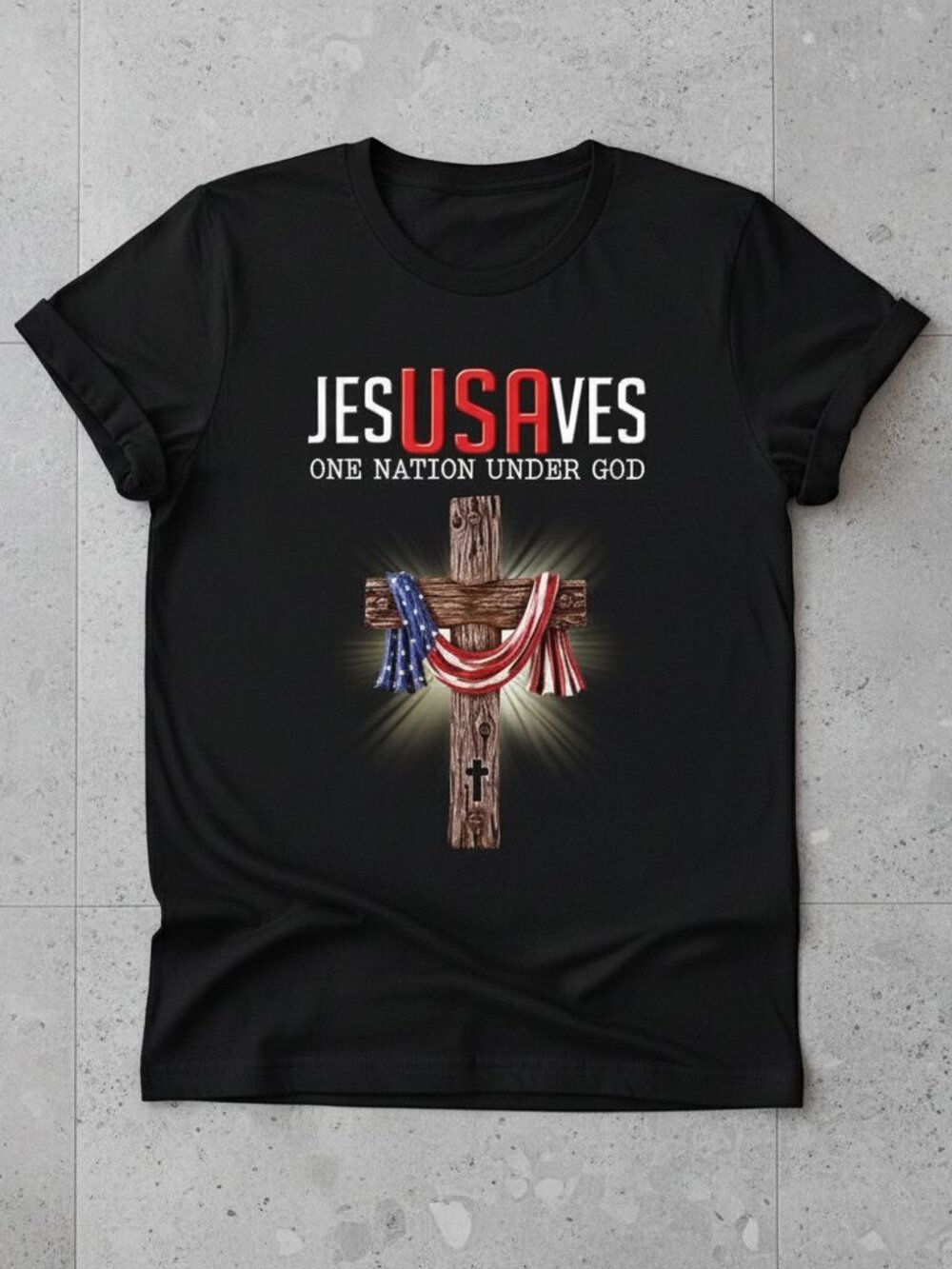 Jesus Saves Christian Graphic Tee | Faith Based Patriotic Cross Shirt